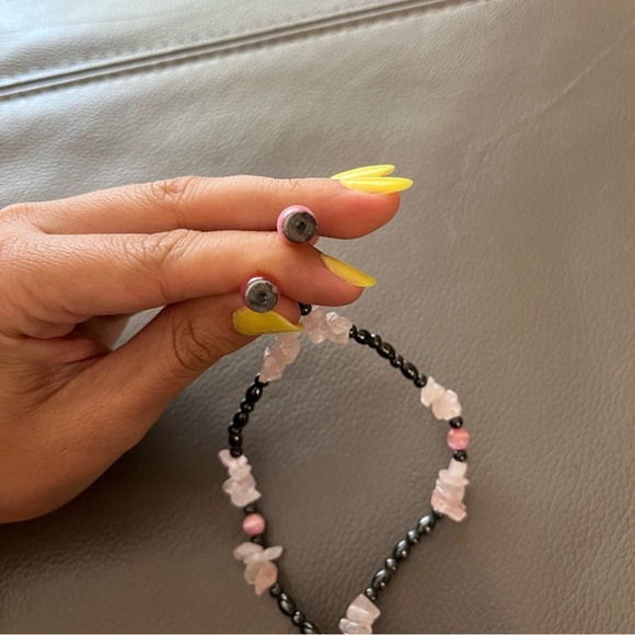 Hematite and Pink Crystal Necklace - Picture 5 of 6